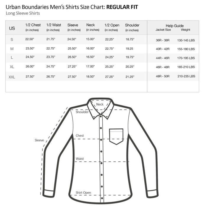 Men's dress shirt size numbers